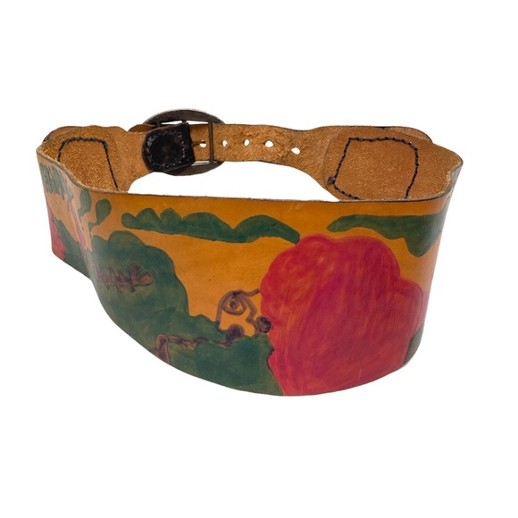 Vintage handmade hand painted wide leather belt 38” - Picture 2 of 16